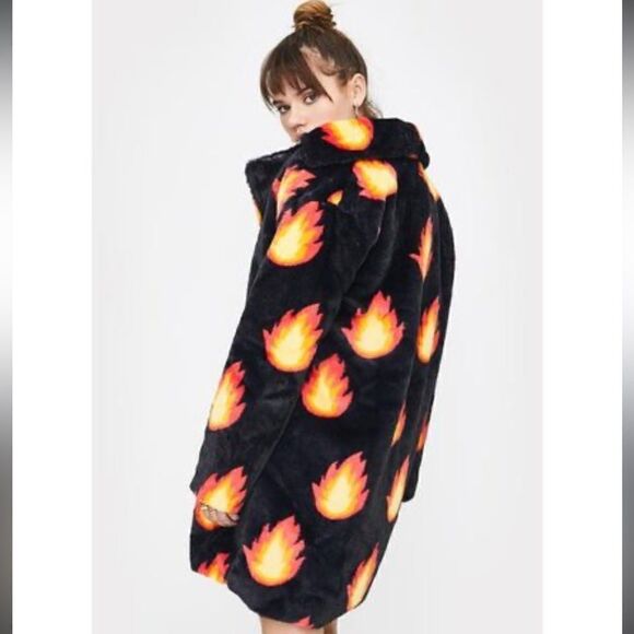 Free People X Daisy Street Plus Coat in Flame Print Faux Fur Size 3X - Picture 2 of 11